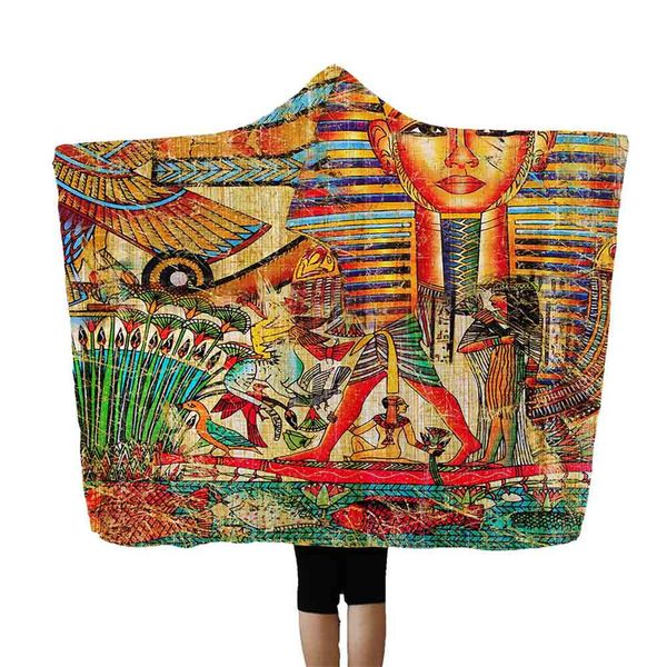 

creative ancient egyptian pharaoh printing wearable blanket comfort polyester napping blanket home textile decor blanke size l