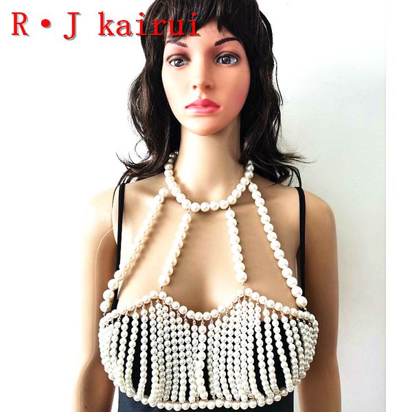 

new rjpe12 fashion women gold chains layers imitation pearls bra chains body costume jewelry 2 colors, Silver