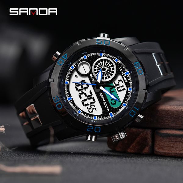 

shockproof electronic watch men alarm-clock-date display luminescence mode waterproof wristwatch reloj digital sanda brand, Slivery;brown