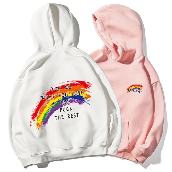 

national trends plus velvet hoodie men's hooded japanese-style loose thick warm couples europe and america hip hop rainbow print, Black