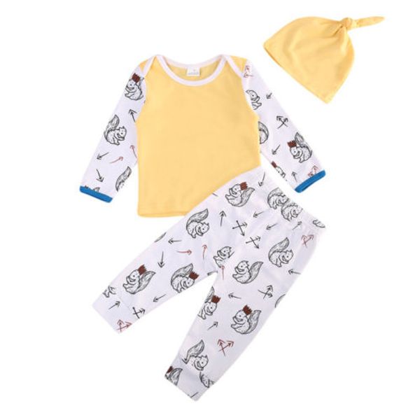 

3pc Toddler Newborn Infant Kid Baby Boy Baby Girl Clothes Cotton Long Sleeve Casual T-shirt Tops+Pants Outfits Set Clothes 0-24M