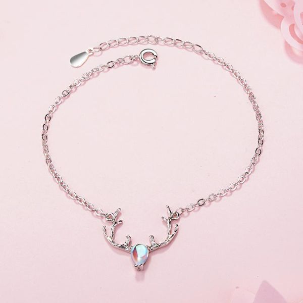 

925 sterling silver moonstone elk deer bracelet silver link chain charm bracelet for women jewelry gifts wholesale s-b142, Black