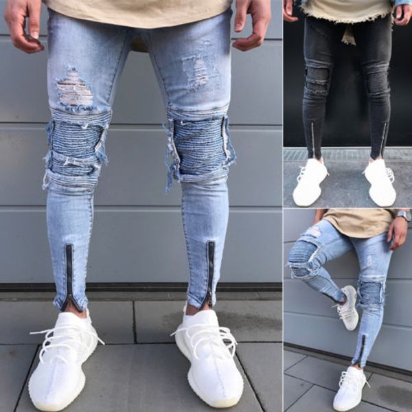 

canis мужская теплые джинсы проблемные рваные джинсы мужские hole moto black denim брюки тонкий тощий fit брюки джинсовые ьотте, Blue