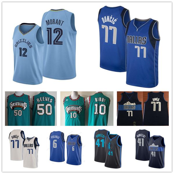 

men's memphis jersey grizzlies ja 12 morant grizzly dalla luka 77 doncic mavericks dirk nowitzki mike bibby throwback basketball jersey, Black;blue