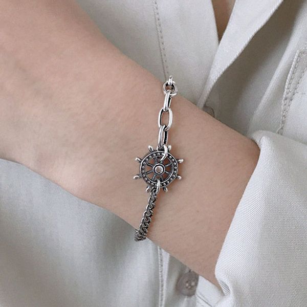 

chakra bracelet for women men 2020 simple vintage silver color adjustable chain bracelet new cross anchor korean bangle jewelry, Black