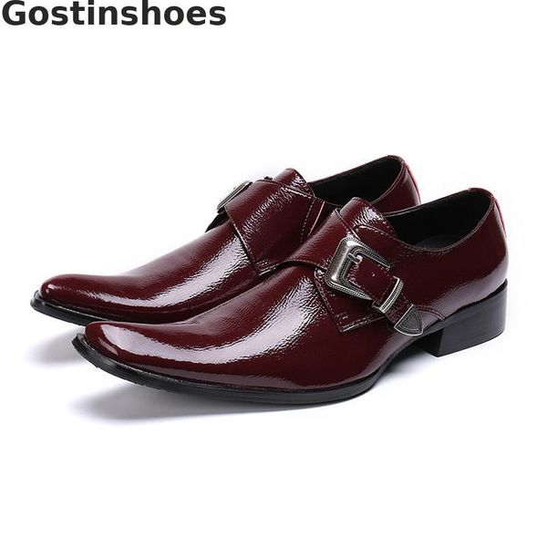 

men's shoes autumn cow leather shoes men's business leather square head buckle straps monk british wedding, Black