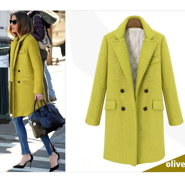 

new 2017 autumn winter women's wool coats double breasted trench medium long thicken outwear plus cotton woolen overcoats, Black