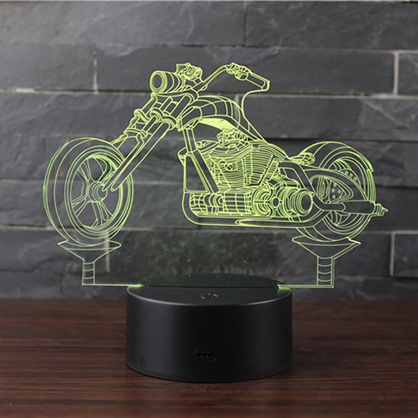 

motorcycle 3d led optical illusion lamps, 7 color change touch switch art sculpture lights led desk table night light