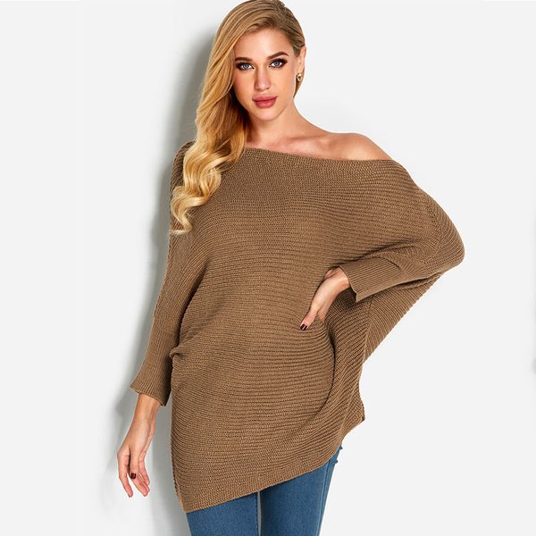 

yoins 2019 spring autumn winter sweater women knitting khaki backless one shoulder long sleeves sweaters casual loose pullover, White;black