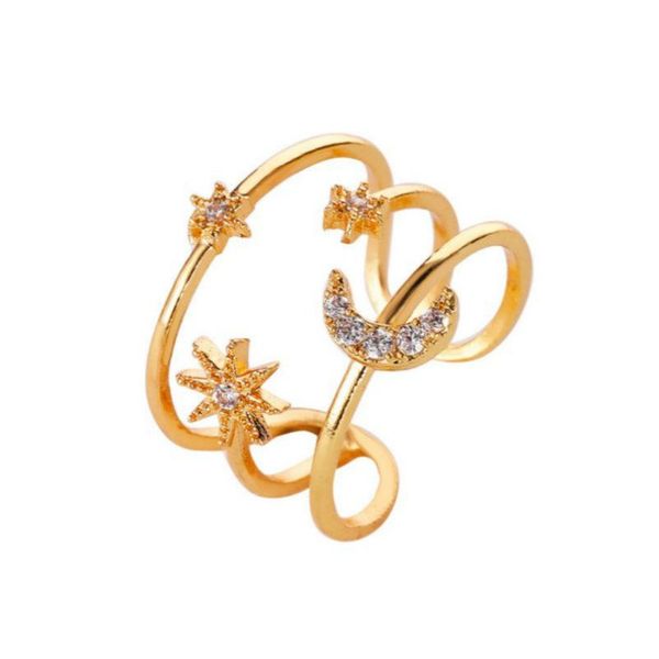 

new personality rings three layer hollow rings fashion design stars moon ring for women gold color finger ring wedding jewelry gifts, Golden;silver