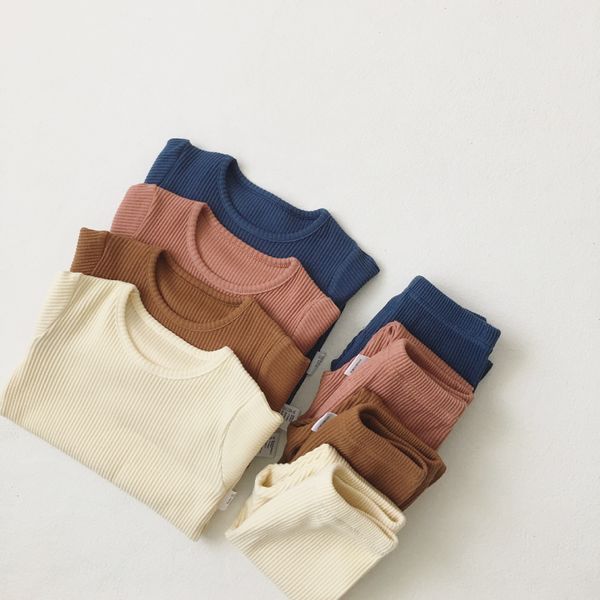 

дети одежда для мальчиков девочек ребристого набора с полным рукавом детских мягкой осенью зима ткань подгузники ребристой пижамой t200526, White