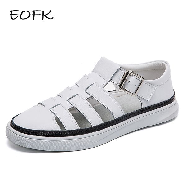 

eofk women sandals new woman gladiator genuine leather sandals summer lady casual white leather sandalias mujer female, Black