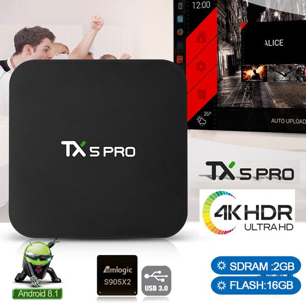 

TX5 Pro Android 8.1 ТВ-бокс 2 ГБ + 16 ГБ Amlogic S905X2 Четырехъядерный процессор BT V4.2 VS Mxq Pro