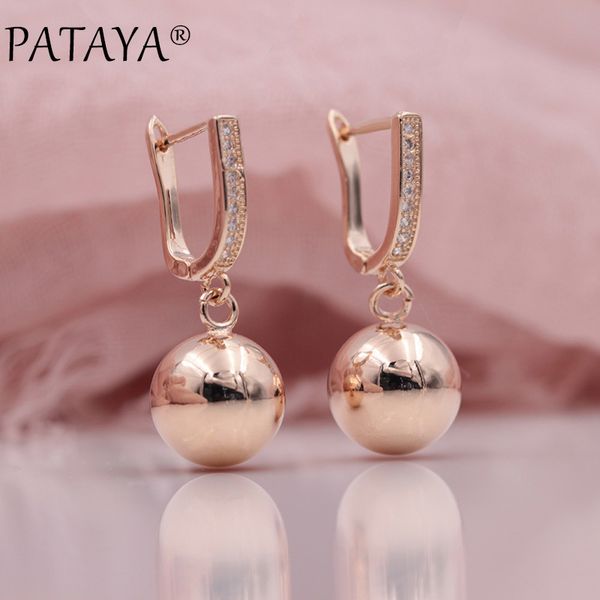 

pataya new arrivals 585 rose gold spherical micro-wax inlay natural zircon dangle earrings women wedding party exquisite jewelry, Silver