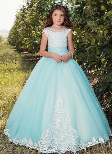 

kids formal wear flower girl chiffon dresses for children wedding first communion dresses formal prom dress, White;blue