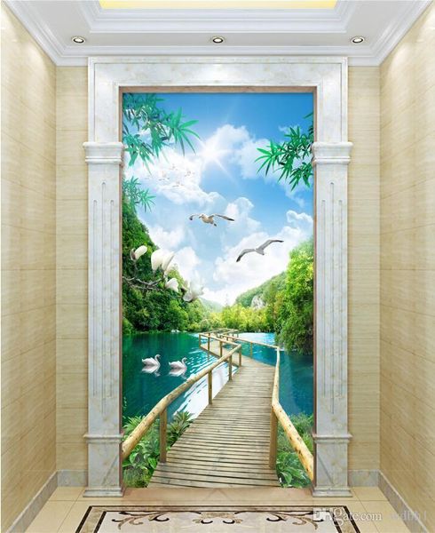 

3d wallpaper custom p hd mountain clear water show wooden bridge 3d landscape porch landscapes room muals wall paper for walls 3 d