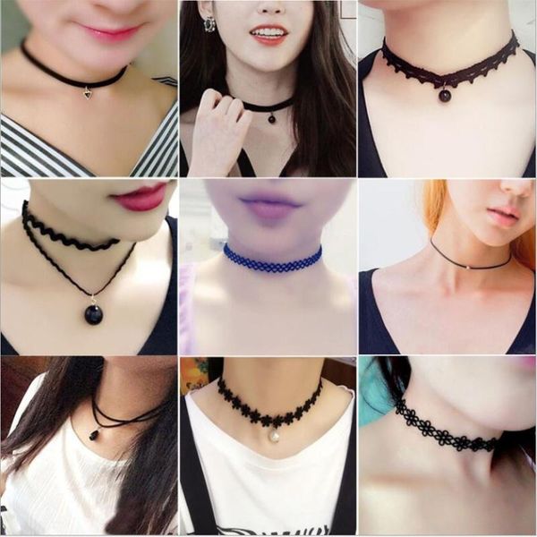 

1224 korean 3pcs set black lace temperament women collar necklace mujeres choker necklaces bijoux jewelry gift n5298, Golden;silver