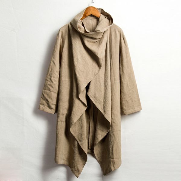 

high plus size hip fashion print jackets men's solid collar casual irregular trench long sleeve outwear blouse#82, Tan;black