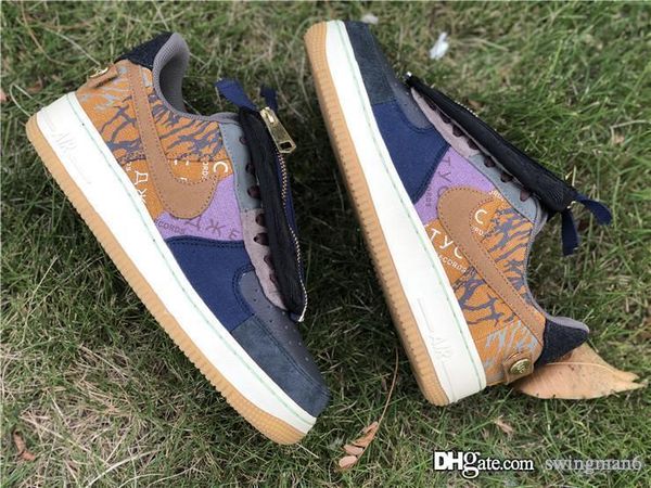 

новая аутентичный трэвис скотт х airforce1 1 low cactus jack многоцветный приглушенный bronze fossil кроссовок для мужчин женщины спорт snea