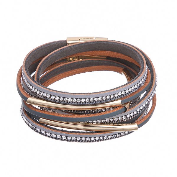 

multilayer leather bracelets for women female crystal metal beads charm boho wrap bracelet female jewelry girls gift, Golden;silver