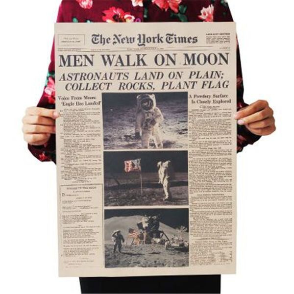The Apollo 11 Moon Landing New York Times Vintage Poster Kraft Paper Retro Kids Room Decoration Wall Sticker 51 * 35,5 cm
