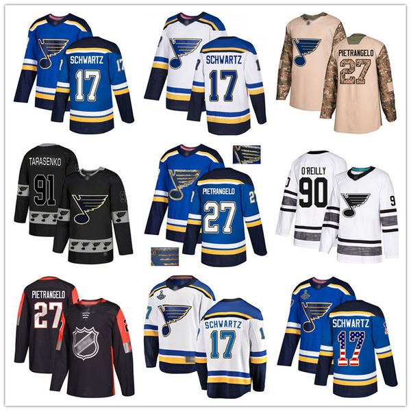 

custom st. louis blues jersey 99 gretzky 17 schwartz 27 pietrangelo 11 schenn 90 o'reilly 57 perron 91 vladimir tarasenko usa flag hock, Black;red