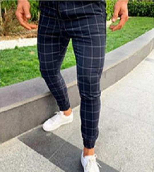 

mens designer pants fashion plaid printed male casual drawstring pencil pants casual mens zipper fly trousers, Black