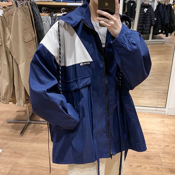 

original mens coat contrast color hooded jackets for men plus size veste homme printemps blouson homme oversized streetwear, Black;brown