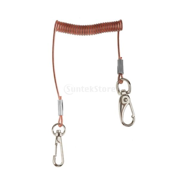 

retractable coiled fishing lanyard steel wire inside with snap clips red