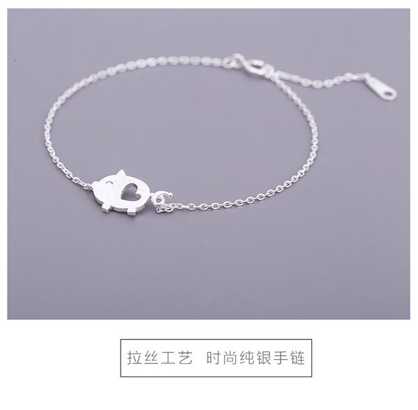 

s925 sterling silver hand-drawing piglet bracelet cj191205, Golden
