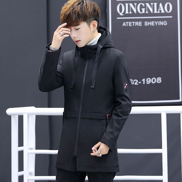 

2019 winter jacket men hooded long jacket coat mens winter parkas man windbreaker, Black
