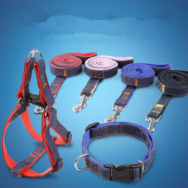 

dog leash harness denim collar adjustable pet heavy duty training adjustable