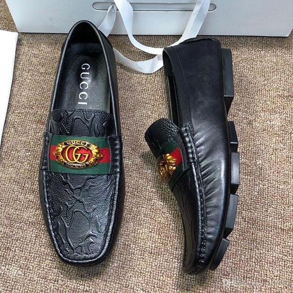 

summer new brand mens design dress shoes leather metal snap peas wedding shoes, classic fashion men's shoes lok fu shoes qe0, Black
