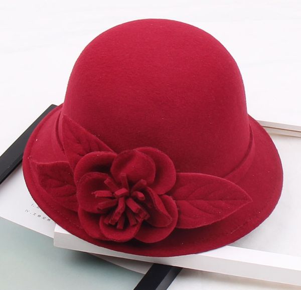 

wholesale 2020 old mama nice winter solid color warm hat with stereoscopic flower winter woolen hat women's round basin hat, Blue;gray