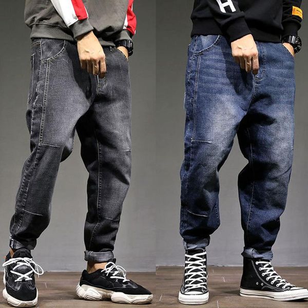 

men's autumn leisure new fashion loose stretch harlan beamed cropped jeans 2019 support wholesale dropshipping, Blue