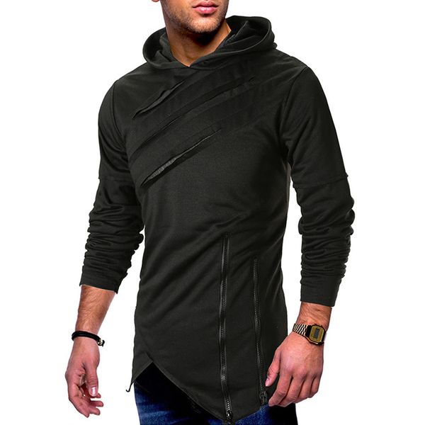 

2018 new style fashion men's winter slim zipper irregular hoodie warm with hat hollow out outwear, Black