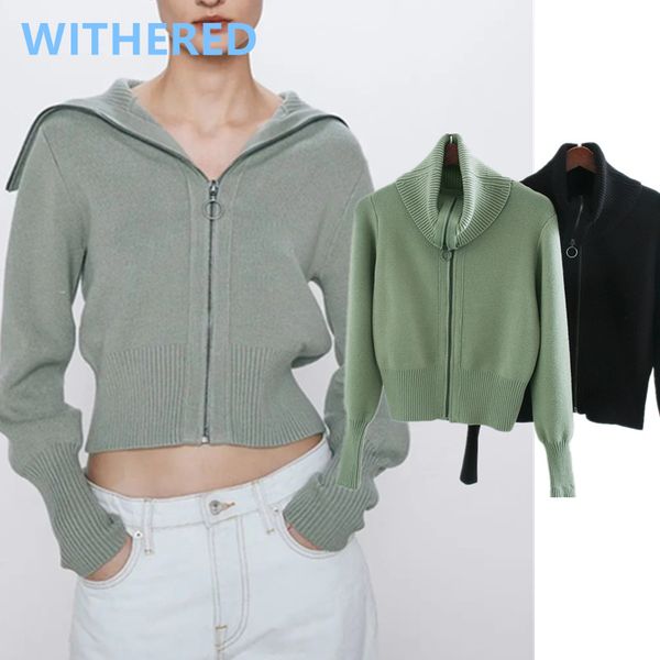 

увядшие 2020 весны англии стиль простого твердый большой поворот вниз воротник на молнию трикотажных кардиганов куртки женских свитеров женс, White