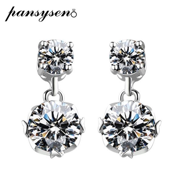 

pansysen new 100% 925 sterling silver created moissanite wedding engagement dangle drop earrings for women valentine's day gift, Golden;silver