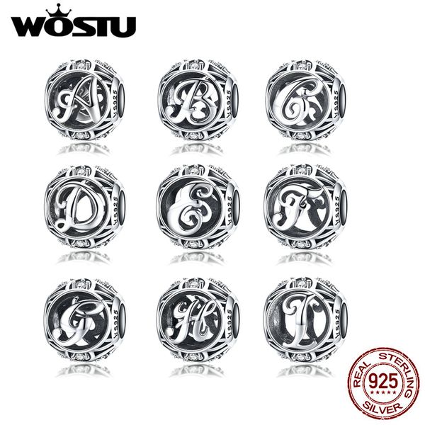 

wostu fashion beads genuine 925 sterling silver hollow letter charms fit bracelet necklace diy silver jewelry making fic738, Blue;slivery