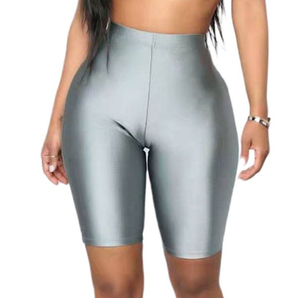 

womens high waist bright fluorescent fitness half tights glitter silky sport yoga shorts cycling cropped pants night clubwear, White;black