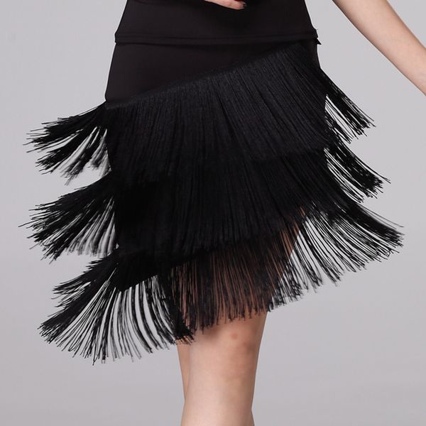 

new girls latin dance three layer tassel skirt women rumba tango ballroom salsa latin tap dance dress tensel skirt, Black;red
