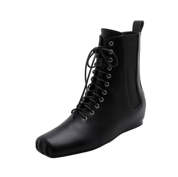 

women's booties real cowhide fabric invisible height increase heel fashion cross straps autumn winter comfortable shoes women's, Black