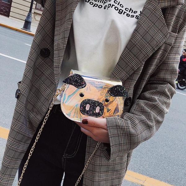 

pvc laser handbags cute animal transparent shoulder women messenger chain crossbody bags ladies travel small flap bags