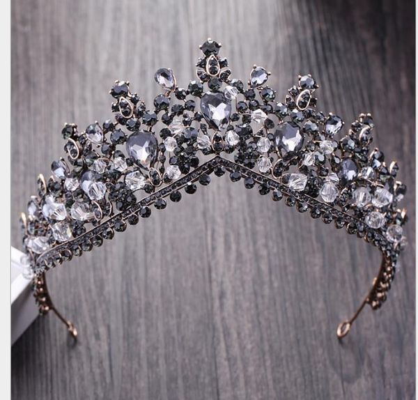 

european baroque black crystal column crown headdress studio show accessories, Slivery;golden