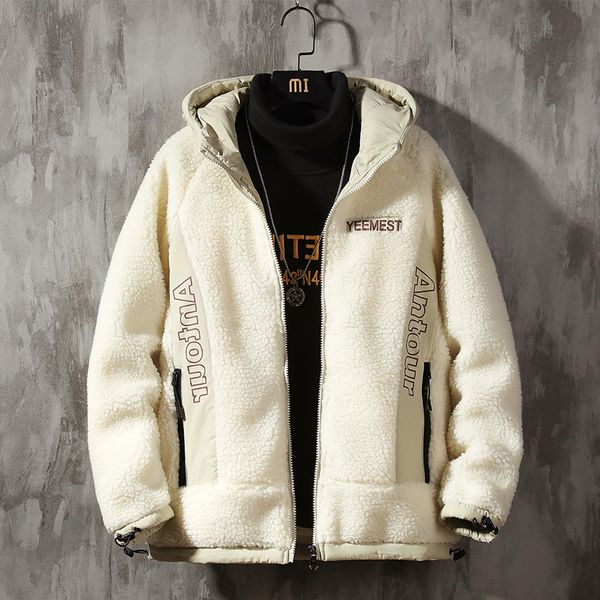 

male lambs wool coat fall and winter cotton-padded clothes and thicken popular logo jacket handsome new trend, Black