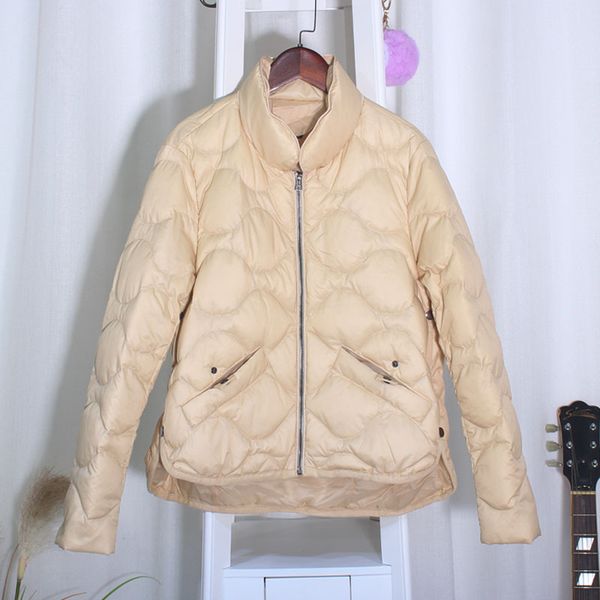 

2019 winter new style small stand collar thin honeycomb down jacket women's short worn inside base white duck down feather coat, Black;white