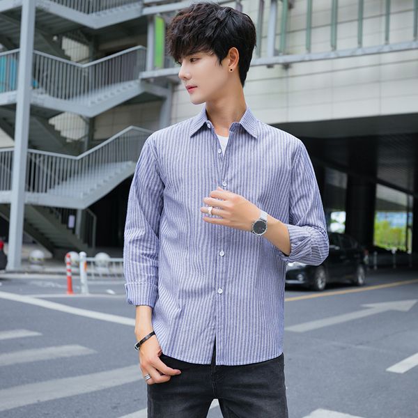 

mens designer autumn long sleeve casual vertical stripes slim shirt, White;black