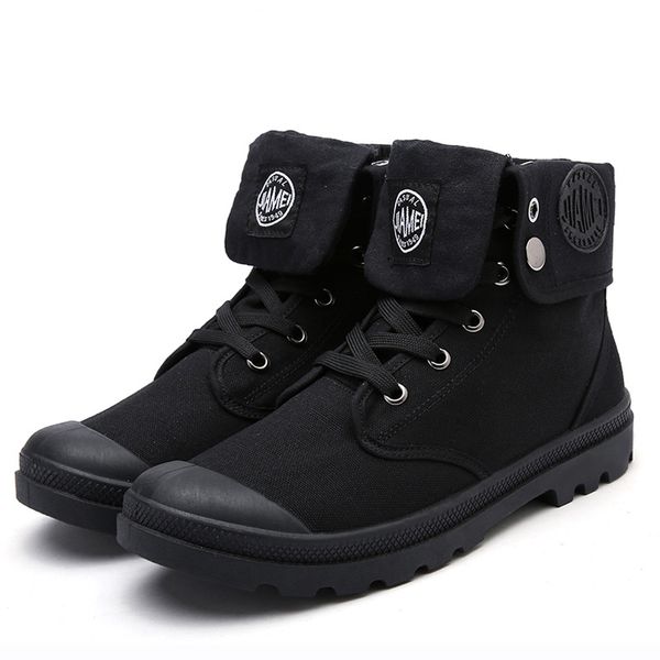 

fashion leisure men boots ankle round toe low punk motorcycle boots sewing solid canvas lace up outdoor shoes, Black