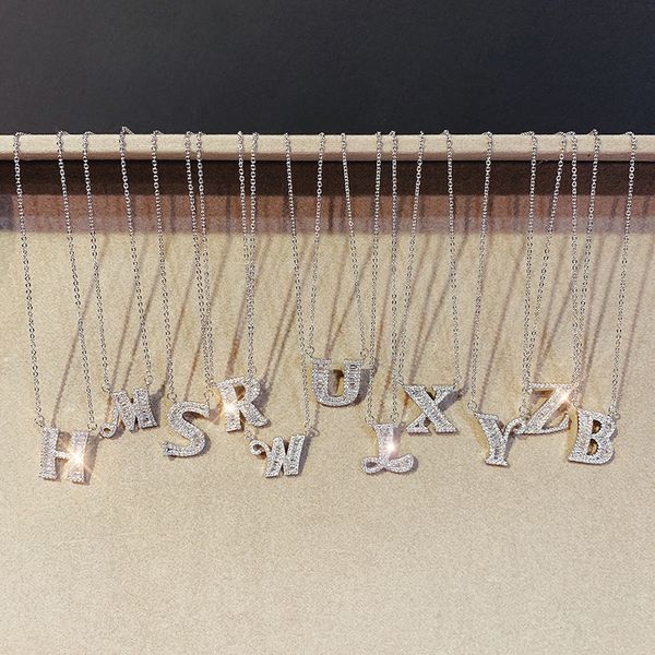 

micro zircon stone letters necklace woman tide niche design clavicle chain concise temperament all-match necklace, Silver