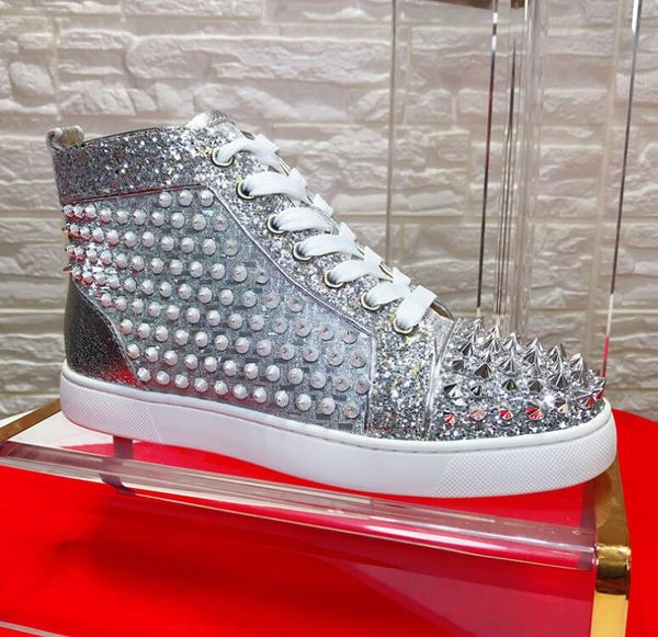 

щепка кожа шипы кроссовки обувь высокого качества red bottom повседневный walking известный бренд шипованная женщины, мужчины партии свадьба, Black
